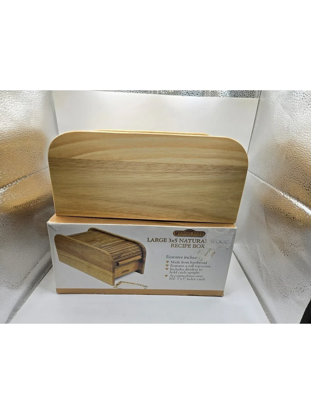 Vtg Mountain Woods Large Natural Wood Roll Top Recipe Box Cottagecore Decor